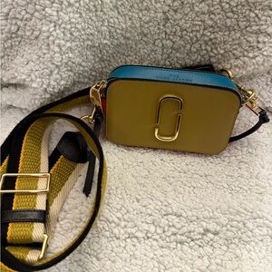 Marc Jacobs Gold and Blue Crossbody Bag with Striped Strap